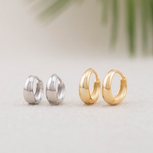 Huggie earrings, small hoop earrings set, tiny hoop earrings, 925 solid sterling silver chunky mini hoops, gold huggie sleeper tapered hoops image 2