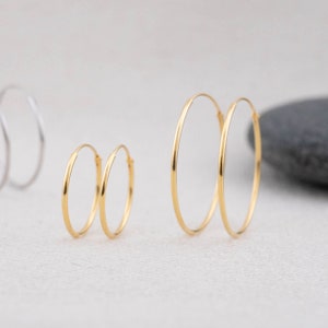 Thin gold hoop earrings set, 14K gold filled on sterling silver, small to large hoops, tarnish free everyday earrings, jewelry gift for her