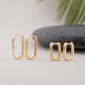 Gold hoop earring rectangle stacking set of 1 or 2 pairs, tiny huggie hoop, dainty everyday hypoallergenic jewelry, gift for her valentines