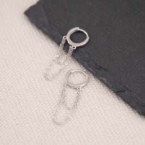 Aros de cadena, aros de cadena largos, aros pequeños de plata de ley, delicados aros con cadena cruzada, aros dobles de cadena gruesa