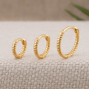 Twisted small hoop earrings, gold huggies, tiny hoop, Christmas giftful, dainty cartilage piercings set, everyday hinged sleeper earrings
