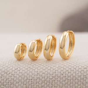 Chunky small huggie hoops earring, chunky sturdy gold hoop clicker, mini 6mm 8mm 10mm 12mm hoops for stacking, jewelry Christmas gift boxed