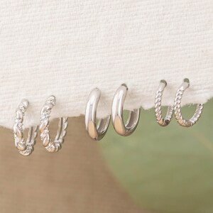 2 or 3 Pairs hoop set, pave hoop, simple small stacking cartilage huggies, 8mm 10mm hoops, sterling silver, 14K gold fill, Hypoallergenic
