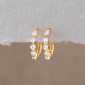Diamond cz huggies gold, small hoops pave, bridesmaid lasting gift friend, huggie earrings giftful Christmas, silver delicate earring stack