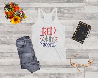 Red White & Boozed Ideal Women's Racerback White Tank Top - Multiple Sizes