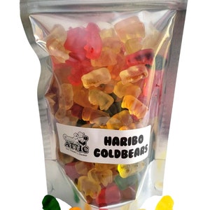 Haribo Goldbears Gummi Bears ~ Original Gummy Bears Candy ~ 5 Flavors  ~ 10 Ounce Resealable Bag ~ Factory Fresh ~ Personalized Gift Label