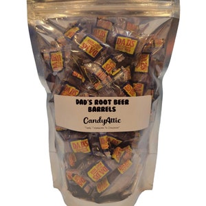 Dad&#39;s Root Beer Barrels Candy ~ Barrel Shaped Root Beer Candy ~ 9 Ounce Bag ~ Factory Fresh ~ Personalized Gift Label On Package