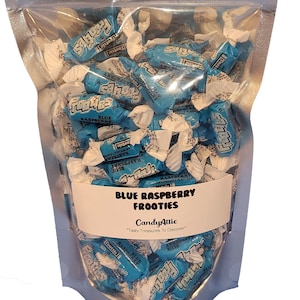 Candy Pouch Blue Raspberry Frooties Candy ~ Raspberry Chews ~ 1/2 lb. Bag ~ Factory Fresh ~ Personalized Gift Label On Package ~ Fast Ship