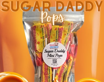 Candy Pouch ~ Mini Sugar Daddy Pops ~ Caramel Suckers ~ Candy Gift Basket Addition ~ 9 oz. Bag ~ Personalized Gift Label On Package