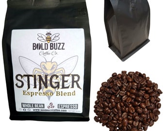 Stinger Espresso Blend ~ Whole Bean Espresso  ~ Smooth ~ Dark ~ Smoky ~ Sweet ~ Bold Buzz ~ Personalized Gift ~ Valve Bag ~ Gift