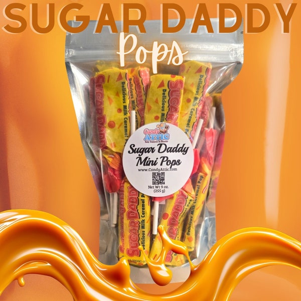 Candy Pouch ~ Mini Sugar Daddy Pops ~ Caramel Suckers ~ Candy Gift Basket Addition ~ 9 oz. Bag ~ Personalized Gift Label On Package