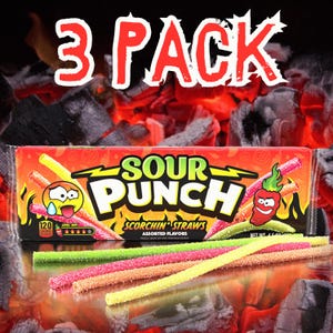 Sour Punch Scorchin&#39; Straws ~ NEW!!!  3 Trays of Sour Punch Hot Spicy Candy Straws ~ Fast Shipping!