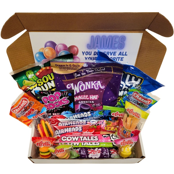 Custom Birthday Candy Box ~ Boy or Girl Design ~ Personalized ~ Your Name ~ Your Birthday Message ~ Custom Candy Gift ~ Wonka Magic Hat