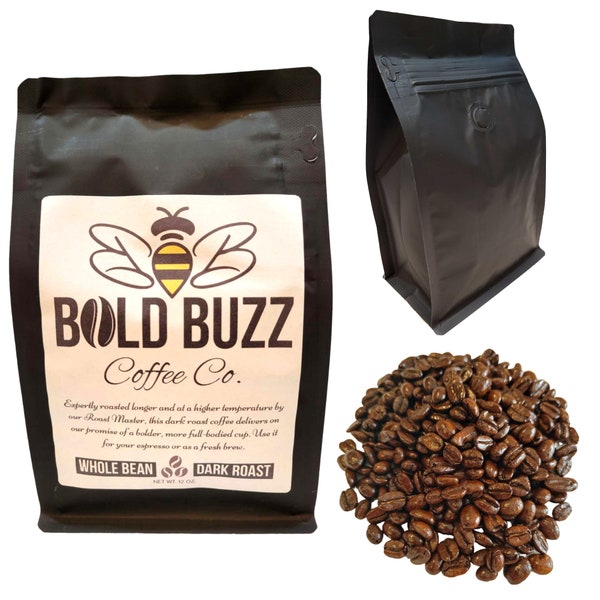 Whole Bean or Ground Dark Roast Coffee ~ Pure Arabica Colombian Blend  ~ Dark ~ Smoky ~ Sweet ~ Bold Buzz ~ Personalized Gift ~ Valve ~ Gift