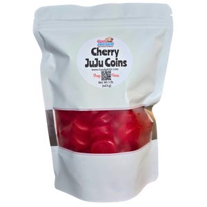 Monedas de Cereza Juju ~ 450 g. Bolsa ~ Bolsa resellable ~ Dulces nostálgicos favoritos ~ Frescos de fábrica