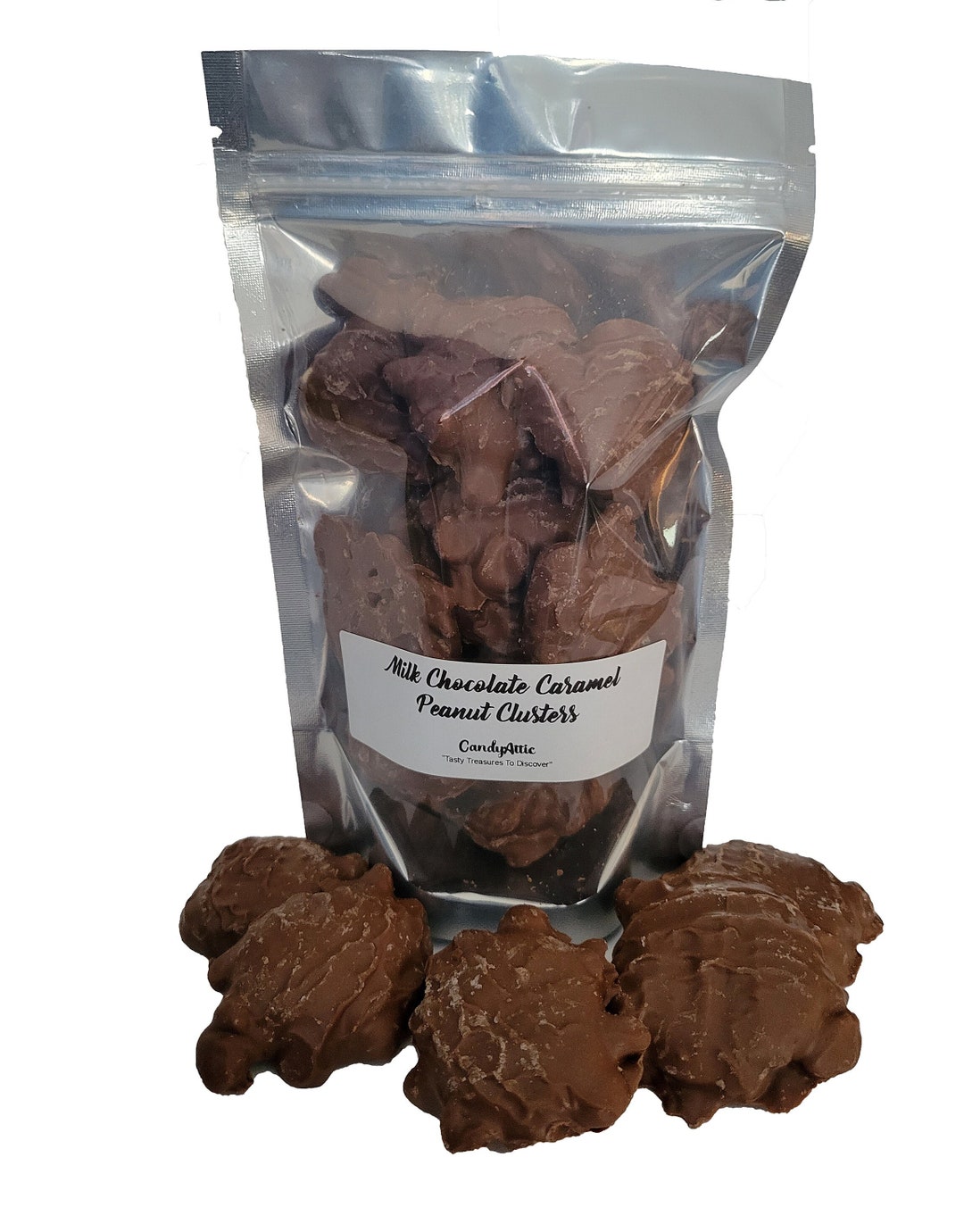 Gourmet Milk Chocolate Caramel Peanut Clusters 1/2 Lb. Bag Stand up