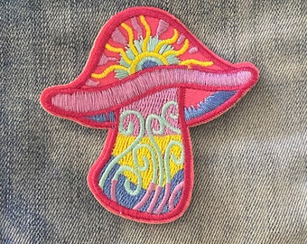 Iron on Patch Mushroom Patch Hippy Retro Denim Jacket Patch Mushroom Magic Mushroom Festival transfer for Jacket Applique Embroidered