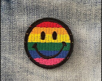 Iron on Patch Smiley Face Patch Hippy Retro Denim Jacket Pride  Patch Festival transfer for Jacket Applique Embroidered