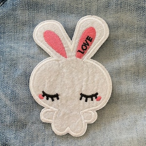 White Black Bunny Rabbit Love Iron Patch Cute Bunny patch Denim jacket Patch Applique festival Patch Iron on transfer patches for jacket