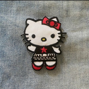 Kitty Charakter Katze Eisen auf Patch für Jeansjacke Kitty Patch Festival Bügelbild Hallo Kitty Cosplay Kostüm Applikation gestickt pin