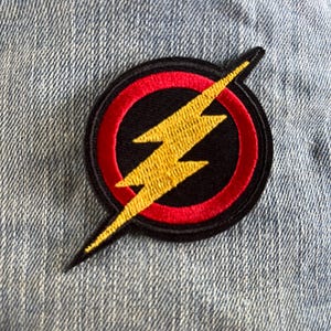 Flash Super bohater żelazko na łacie kurtka dżinsowa komiks piorun łata cosplay kostium DC Cartoon aplikacja haft Flash Gordon Bolt