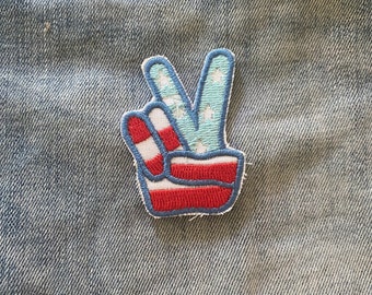 Parche termoadhesivo con forma de dedos de la paz, símbolo de la paz retro hippie, para chaqueta vaquera, parche de transferencia para festival, aplique bordado para chaqueta