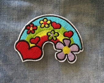 Rainbow flower Iron on Patch Hippy Retro Denim Jacket Patch rainbow flower Festival transfer for Jacket Applique Embroidered