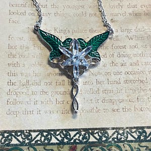 EvenStar Necklace Elven Leaf Jewellery Elf Ivy Enamel Pin Cute Lord rings Elfin gift Elf Queen Cosplay Crystal Arwen’s Necklace gift for her
