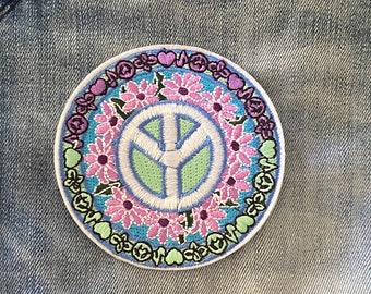 Iron on Patch Peace sign Hippy Patch Retro Denim Jacket Patch  Festival transfer for Jacket Applique Embroidered Badge