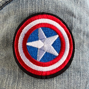Captain America, schildembleem opstrijkbare geborduurde patch, aangepaste patches, spelden, vinyl, cosplay, Avengers, superheld, steven rogers, marvel