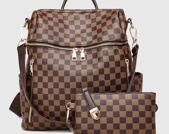 checkered leather backpack
