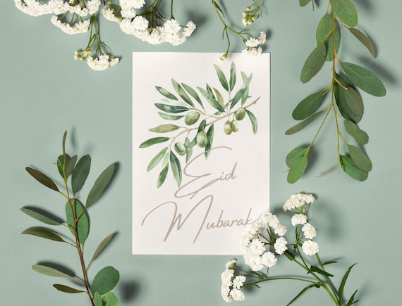 Olive Branch Eid Card Printable, Eid Card Digital, Eid Greeting Card, Eid Mubarak, Printable Eid Card, Eid Al Fitr, Eid Al Adha, DIY Eid