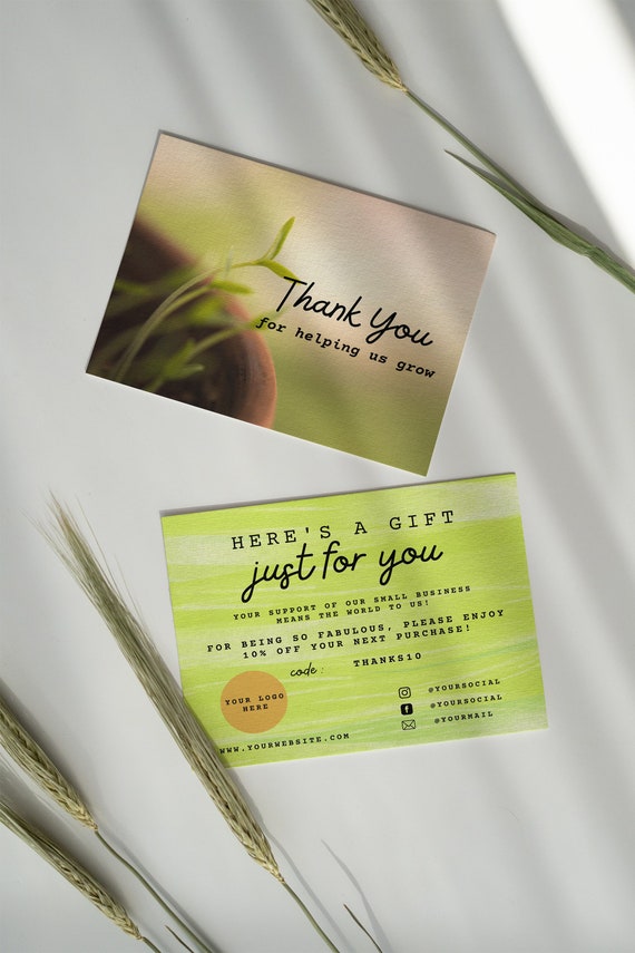 Nature Themed Thank You Card Template Both Side for Growing - Etsy