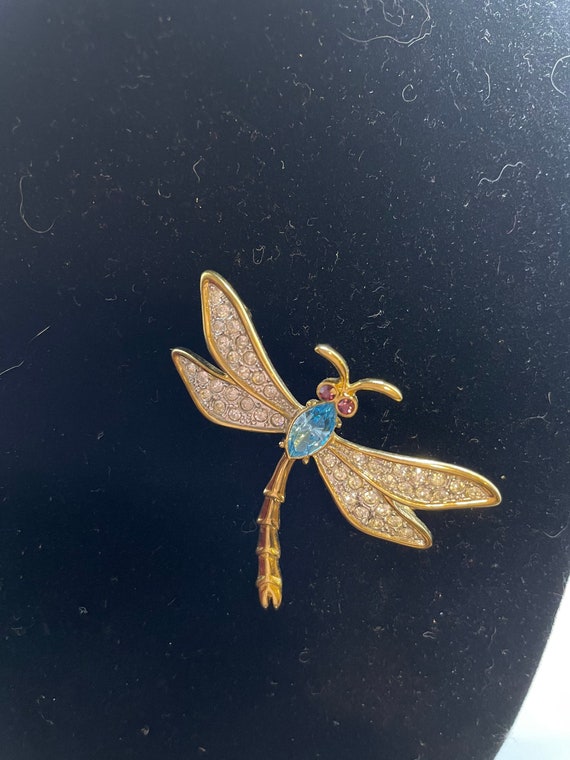 Vintage Firefly, gold tone, rhinestones, blue and 