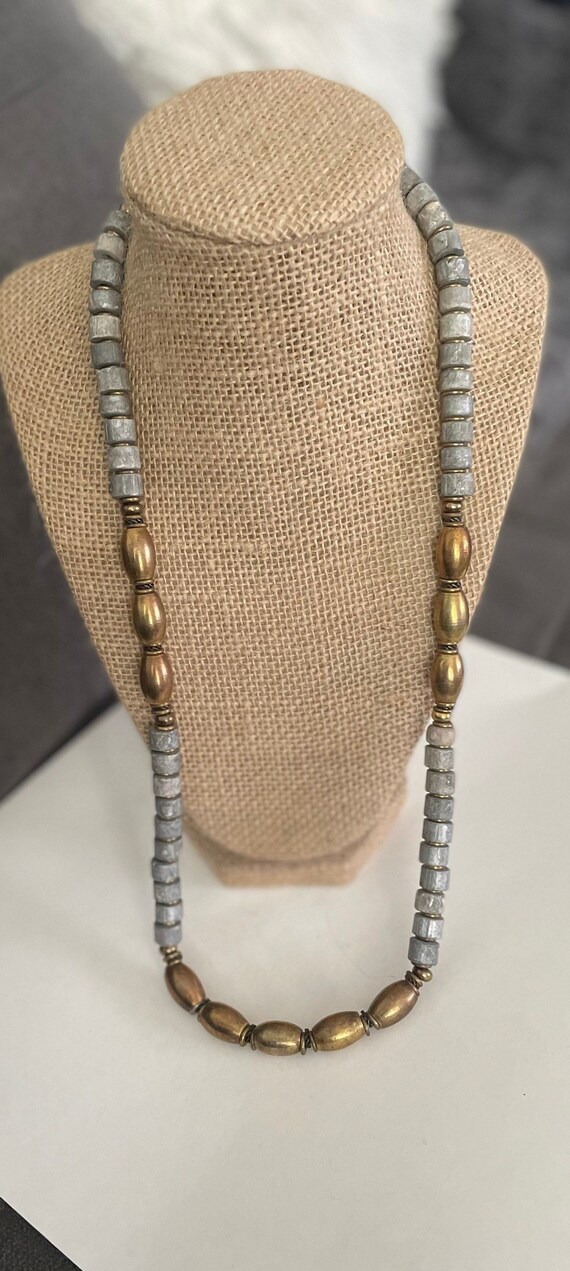 Very heavy old vintage Labradorite and gold tone b