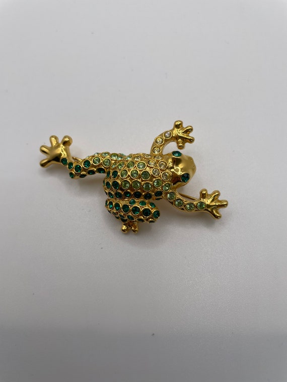 Monet signed frog brooch/pin. Green Czech Republi… - image 3