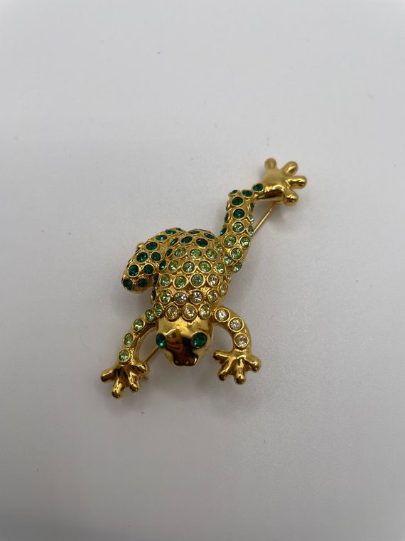 Monet signed frog brooch/pin. Green Czech Republi… - image 2