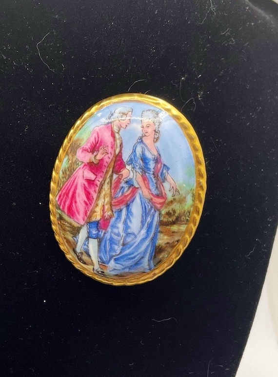 Antique British Ansley Hand Painted Brooch*Couple*