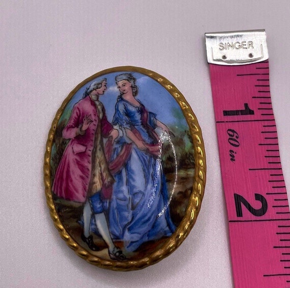 Antique British Ansley Hand Painted Brooch*Couple… - image 3