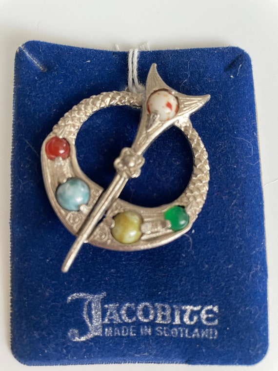 Vintage Scottish Celtic pin with real gemstones.