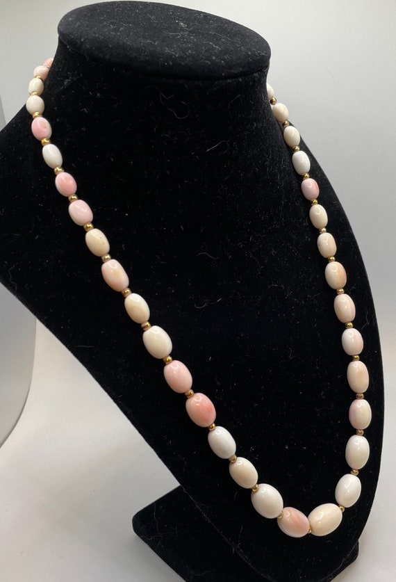 Pink and white Monet beaded necklace with gold to… - image 1