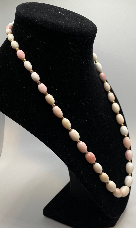 Pink and white Monet beaded necklace with gold to… - image 2