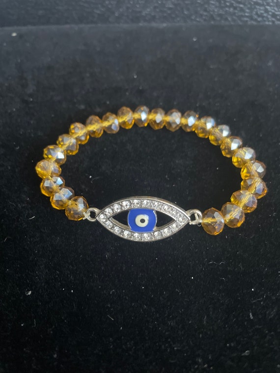 Evil Eye glass beaded bracelet switch rhinestones