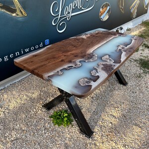 Custom Wood Epoxy Resin River Table: Handmade Dining or Kitchen Top