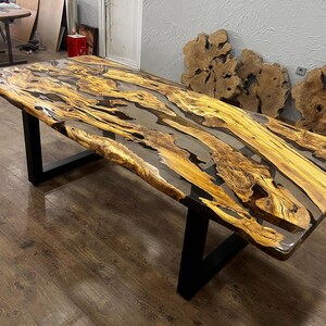 Custom Olive Epoxy Resin River Table, Live Edge Wood image 7