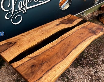 Custom Black Epoxy River Table Walnut Live Edge Dining Table