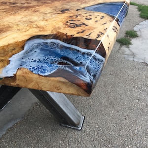 Custom to Order , Ocean Maple Burl Epoxy Table , Live Edge Table, Dining Table , Free Shipping , %100 Handmade Furniture
