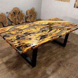 Custom Olive Epoxy Resin River Table, Live Edge Wood image 6