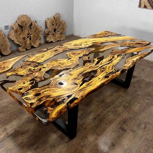Custom Olive Epoxy Resin River Table, Live Edge Wood image 2