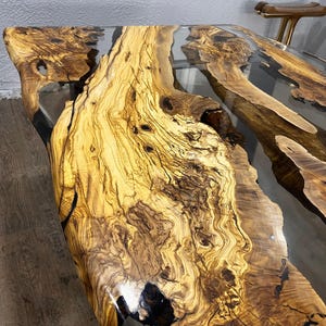 Custom Olive Epoxy Resin River Table, Live Edge Wood image 3